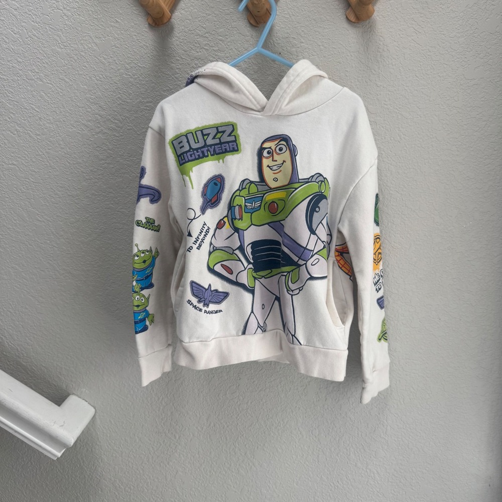 Disney Toy Story Buzz Lightyear Woody Kids Graphic Hoodie Cream Pullover size 6